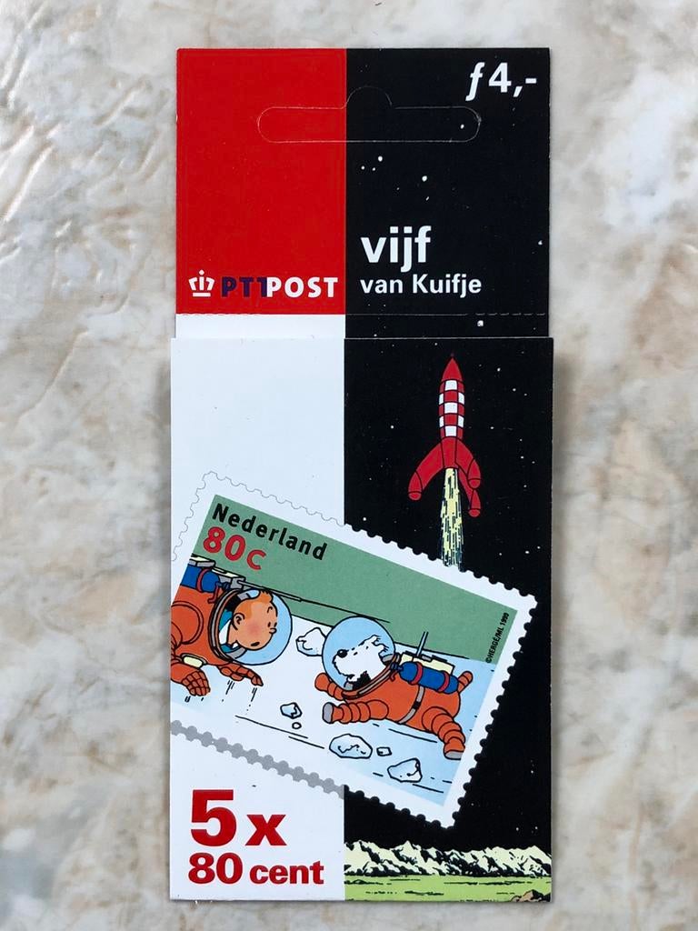 5 x 80 cent. Vijf van Kuifje. Mannen op de maan., Verzenden, Na 1940, Postfris