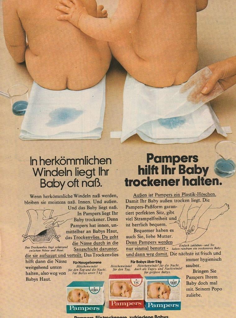 Retro reclame 1974 Pampers baby luiers tevreden kindjes, Verzamelen, Retro, Verzenden, Overige typen