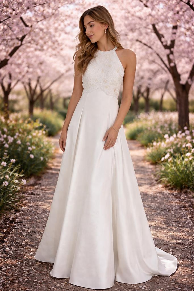 Elegante Satijnen Trouwjurk met Kralen Applicaties, Ophalen of Verzenden, Zo goed als nieuw, Wit, Trouwjurk