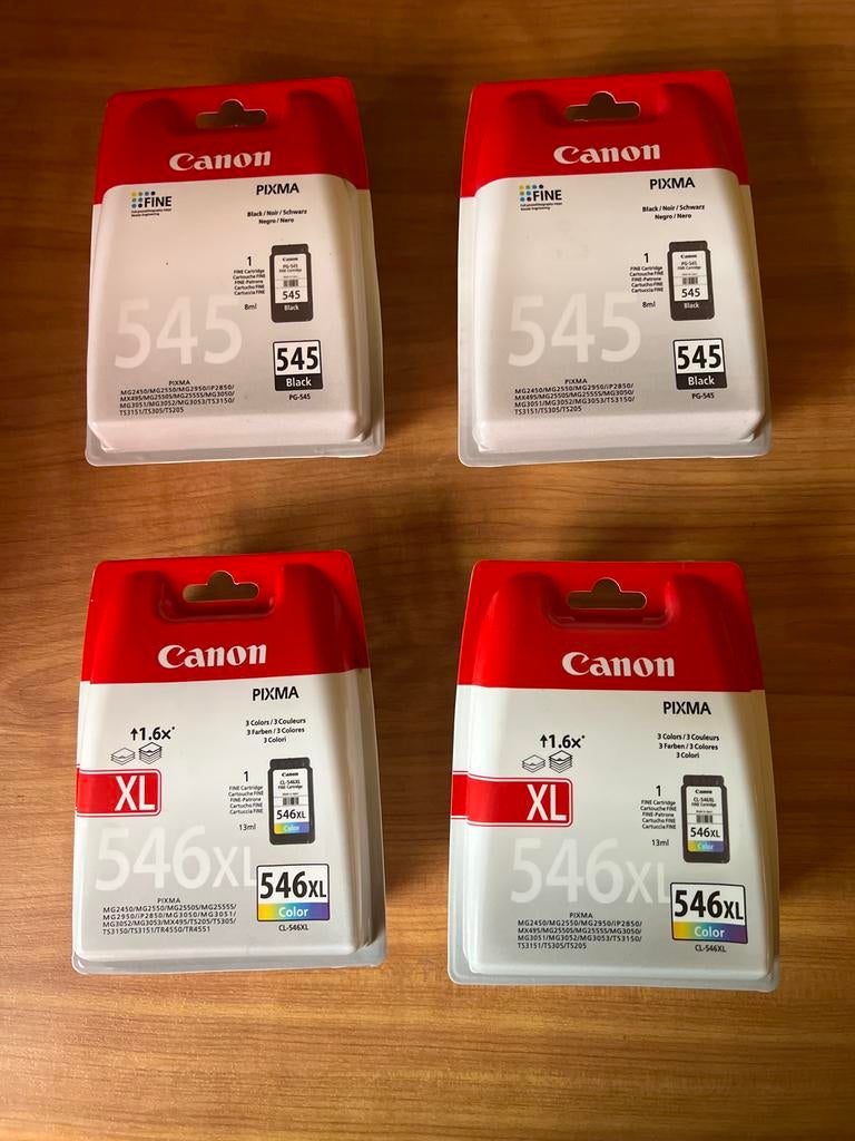 4x Canon inktcartridge: 2x PG-545 Zwart, 2x CL-546XL Kleur, Computers en Software, Printerbenodigdheden, Ophalen of Verzenden