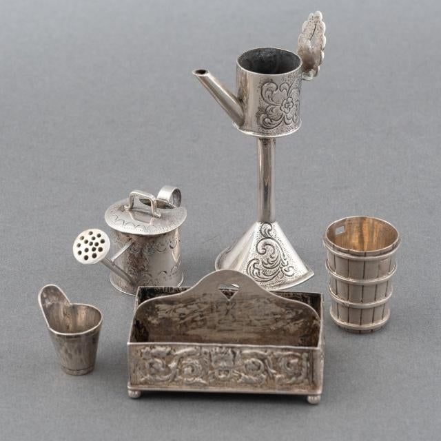 Antieke Zilveren Miniaturen Snotneus Moppentrommel Emmer, Ophalen of Verzenden, Zilver