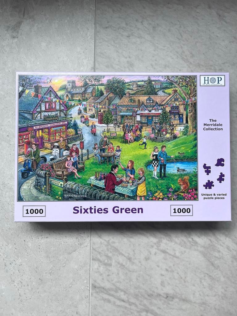 House of Puzzles 'HOP Sixties Green' legpuzzel 1000 stukjes, Ophalen of Verzenden, 500 t/m 1500 stukjes, Zo goed als nieuw, Legpuzzel