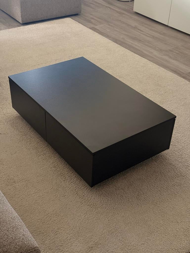 Zwarte salontafel met lades, Ophalen, Gebruikt, 100 tot 150 cm, 50 tot 100 cm