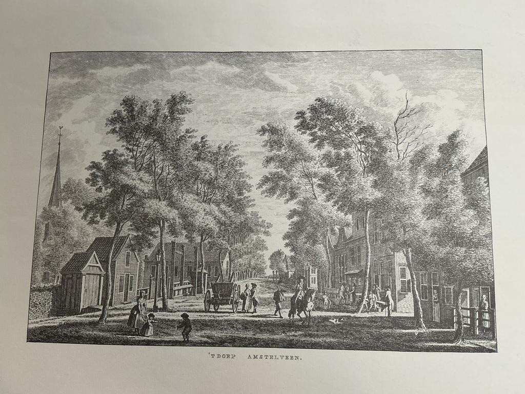 Reproductie ets/gravure 't Dorp Amstelveen, Antiek en Kunst, Ophalen of Verzenden