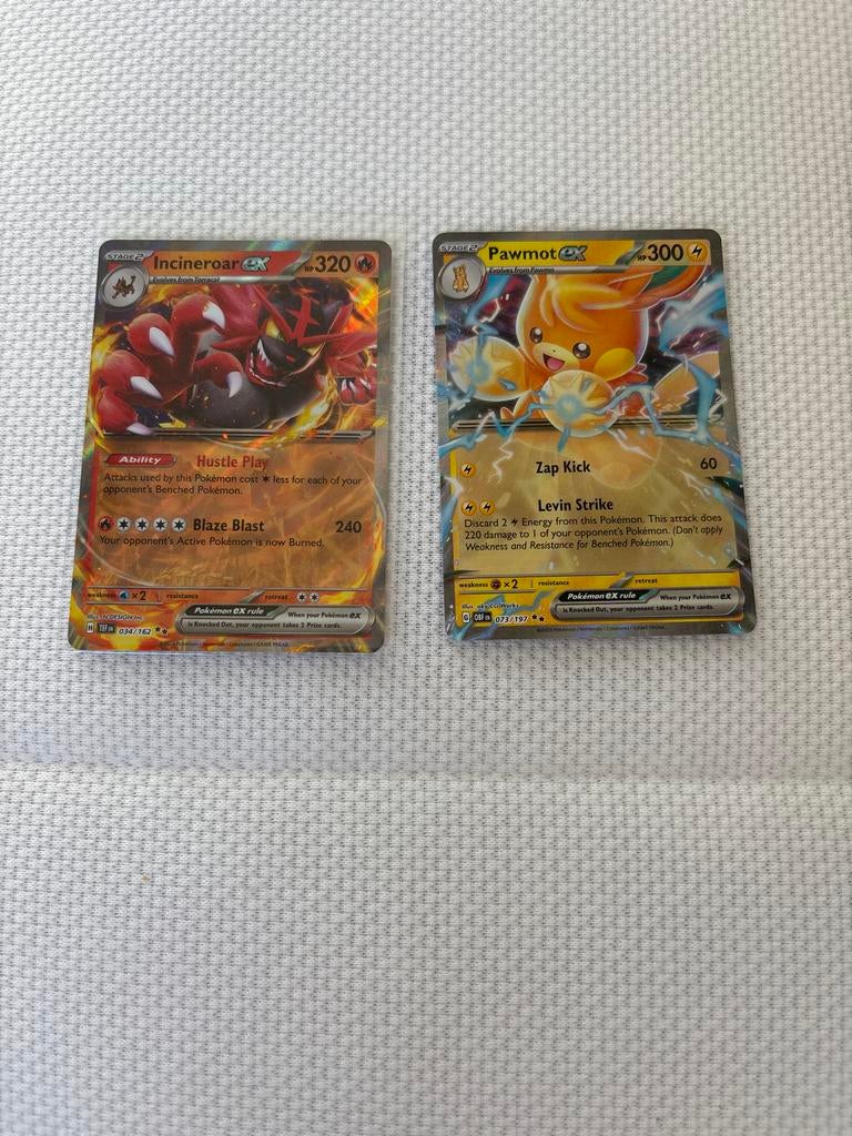 Pokémon Kaarten: Incineroar EX en Pawmot EX, Ophalen of Verzenden, Zo goed als nieuw, Meerdere kaarten, Foil