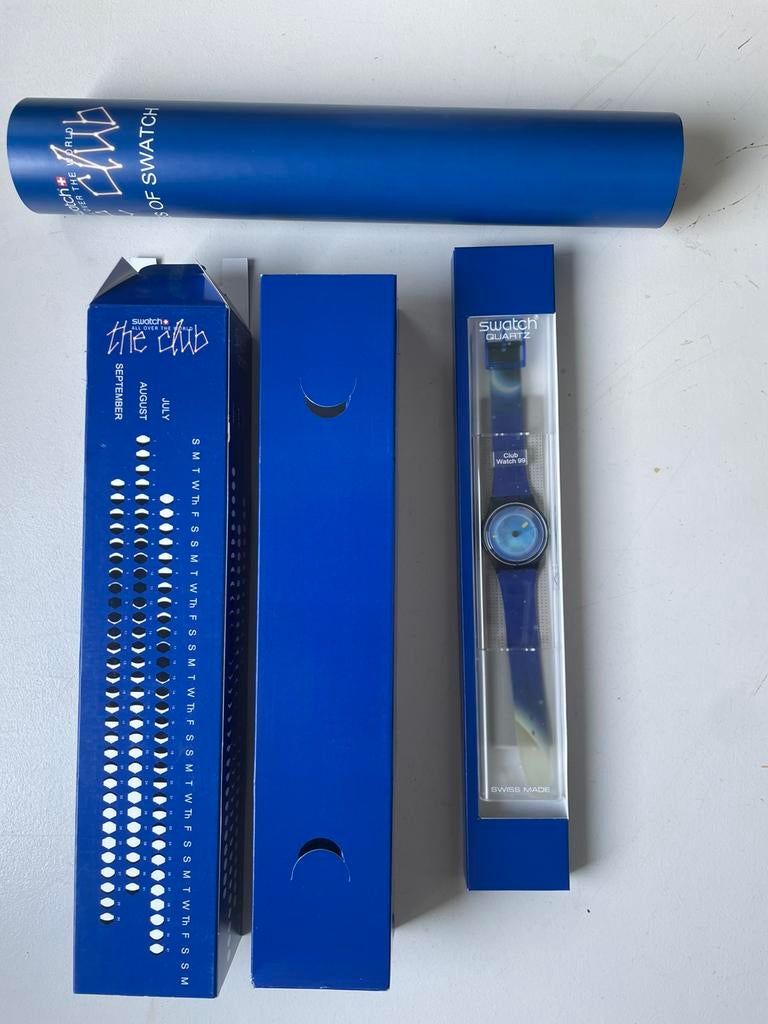 swatch the club watch 1999 met doos en papieren, Ophalen of Verzenden, Zo goed als nieuw, Polshorloge, Swatch