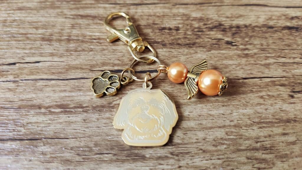 Sleutel/Tashanger Shih tzu RVS gold met beschermengeltje, Verzenden, Nieuw