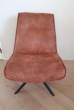 WOOOD draaistoel, fauteuil, cognac bruin leer, Huis en Inrichting, Fauteuils, Ophalen, Gebruikt, Modern, 50 tot 75 cm