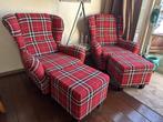 2 Engelse Oor fauteuils met hocker, Huis en Inrichting, Fauteuils, Ophalen, 75 tot 100 cm, Zo goed als nieuw, Stof
