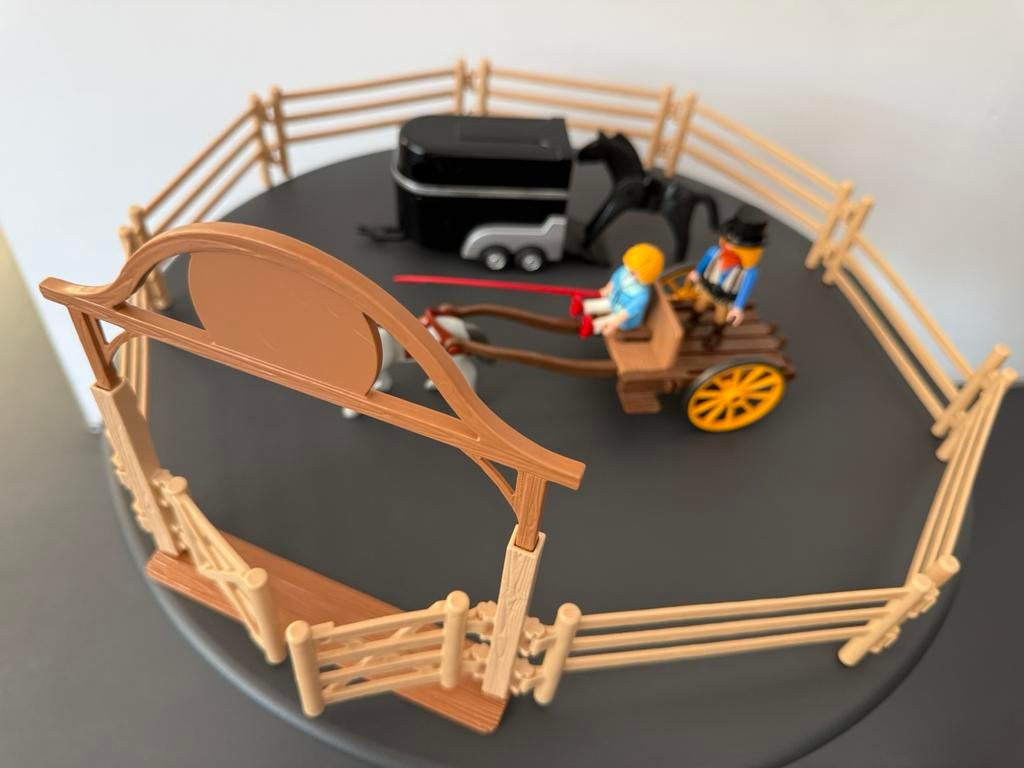 Playmobil paarden trailer, kar en omheining, Ophalen of Verzenden, Zo goed als nieuw, Jongen of Meisje