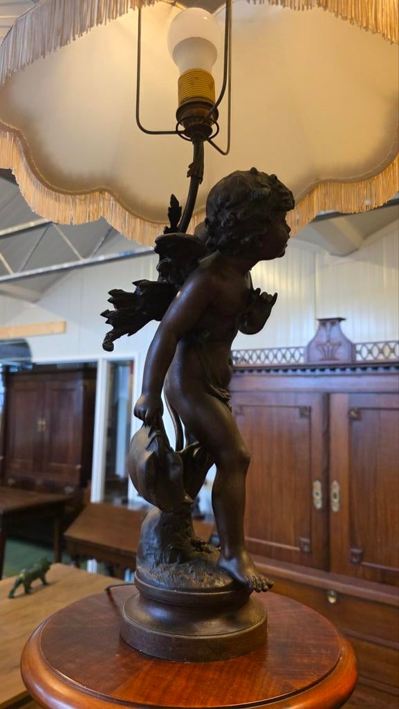 Grote antieke cupido beeldlamp, Ophalen of Verzenden
