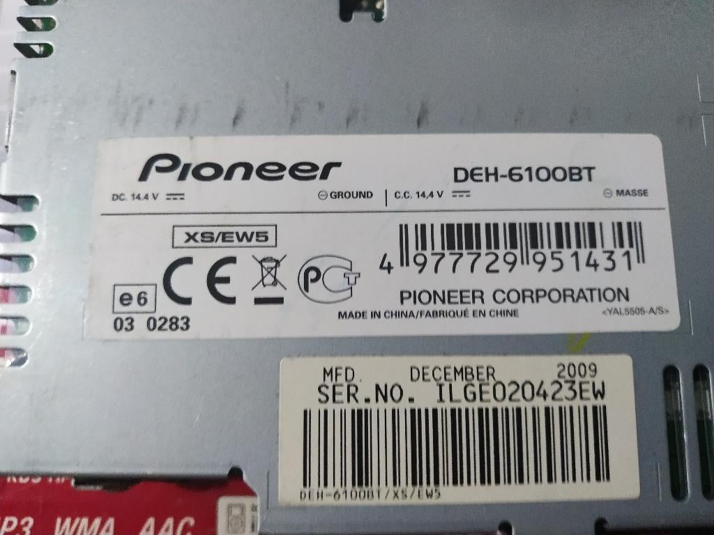 Pioneer DEH-6100BT zonder front panel, Ophalen of Verzenden, Gebruikt