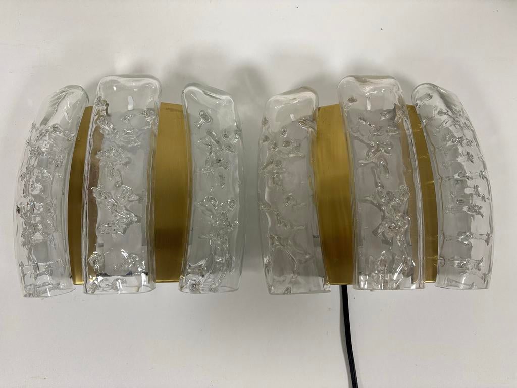 Set van 2 Vintage Doria Leuchten "Ice Glass" Wandlampen, Ophalen of Verzenden, Zo goed als nieuw, Glas