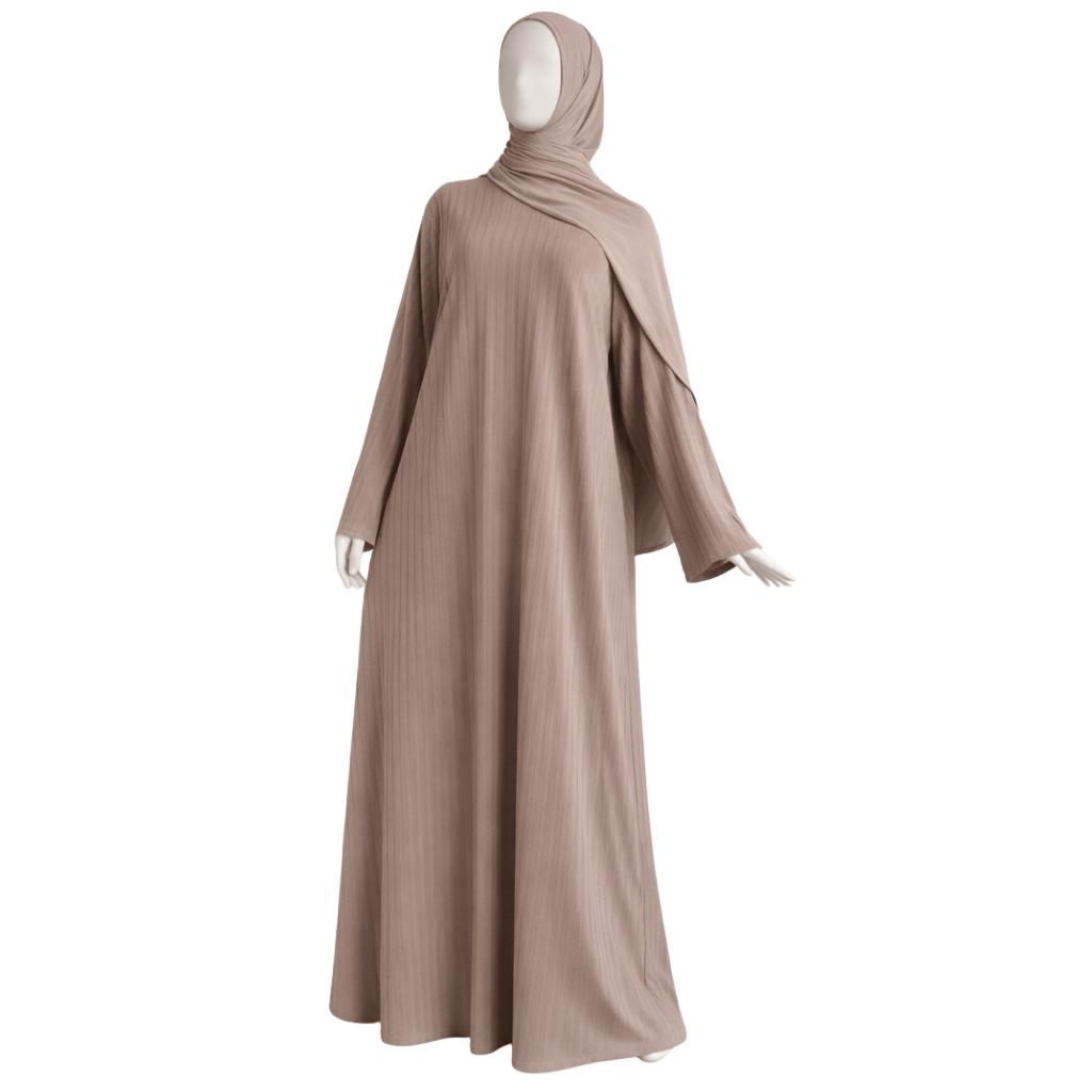 Spring Whisper katoenjersey abaya, Kleding | Dames, Jurken, Nieuw, Maat 42/44 (L), Bruin, Onder de knie, Verzenden