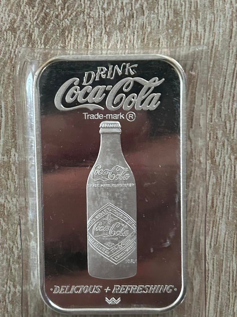 1 ounce zilverbaar Coca Cola 75 jaar, Ophalen of Verzenden, Zilver