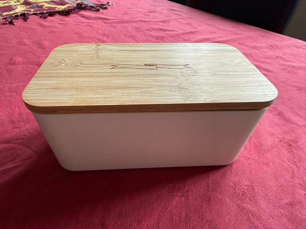 Melamine Verkade koekjestrommel met houten deksel, Gebruikt, Kunststof, Ophalen of Verzenden, Voorraadpot