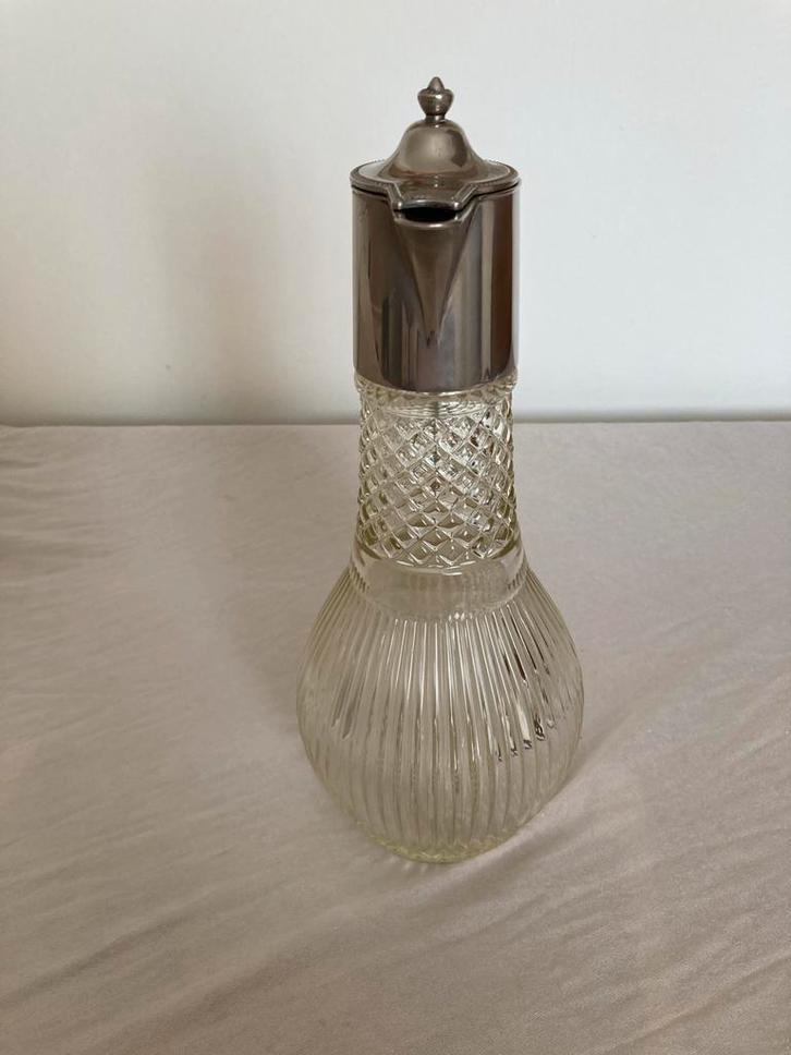 Vintage Glazen Waterkan met Zilveren Details, Antiek en Kunst, Antiek | Glas en Kristal, Ophalen of Verzenden
