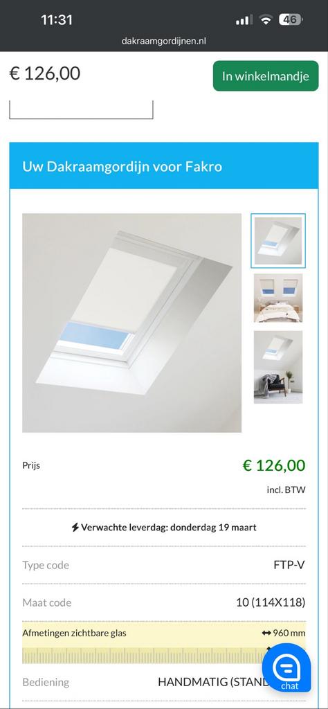 Dakraam rolgordijn Fakro - Wit, Ophalen, Nieuw, 50 tot 100 cm, Wit