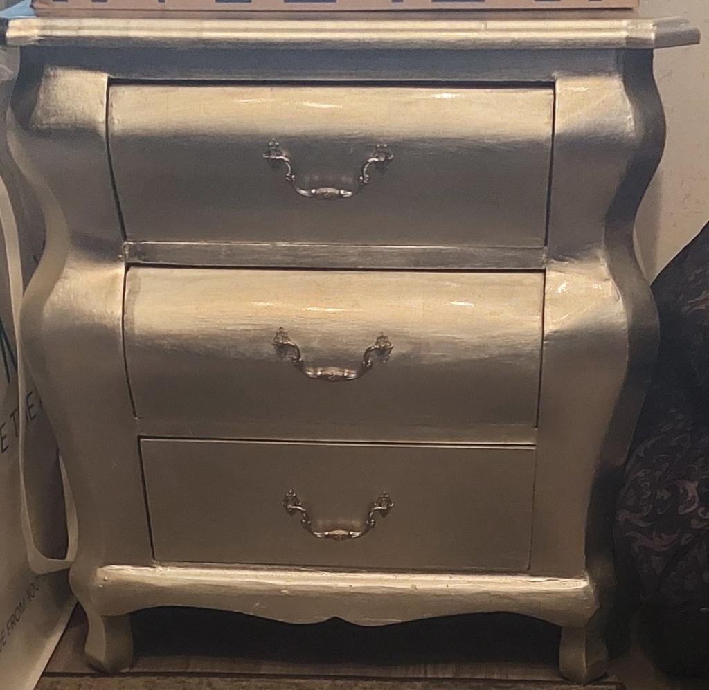 Zilverkleurig buikkastje met 3 laden, Minder dan 50 cm, Gebruikt, Ophalen of Verzenden, 3 of 4 laden