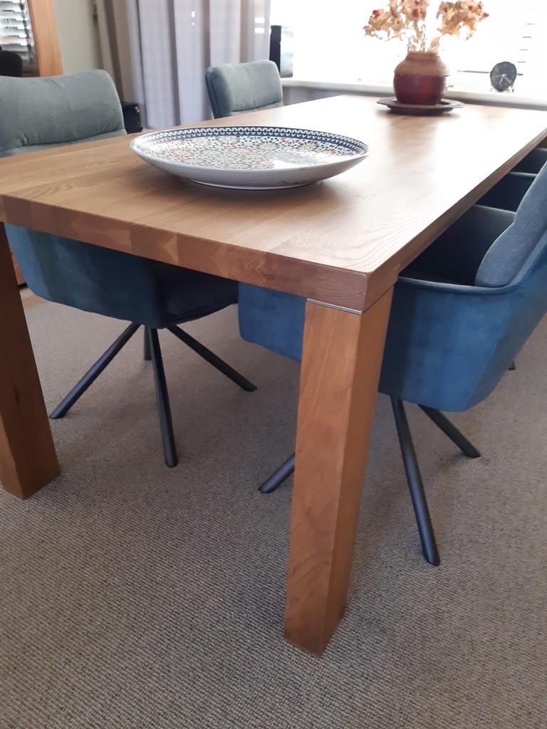 Massief eiken eettafel 200x90 cm - Poten demonteerbaar, Ophalen, Gebruikt, Eikenhout, 50 tot 100 cm