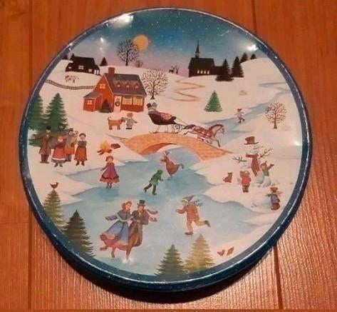 Vintage Koektrommel / Blik met Winter / Kerstmotief, Verzamelen, Blikken, Ophalen of Verzenden, Gebruikt, Overige, Overige merken