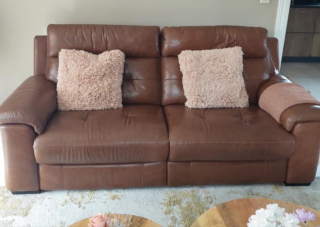 Echt lederen  bank verstelbaar, Ophalen, Gebruikt, Minder dan 75 cm, Driepersoons