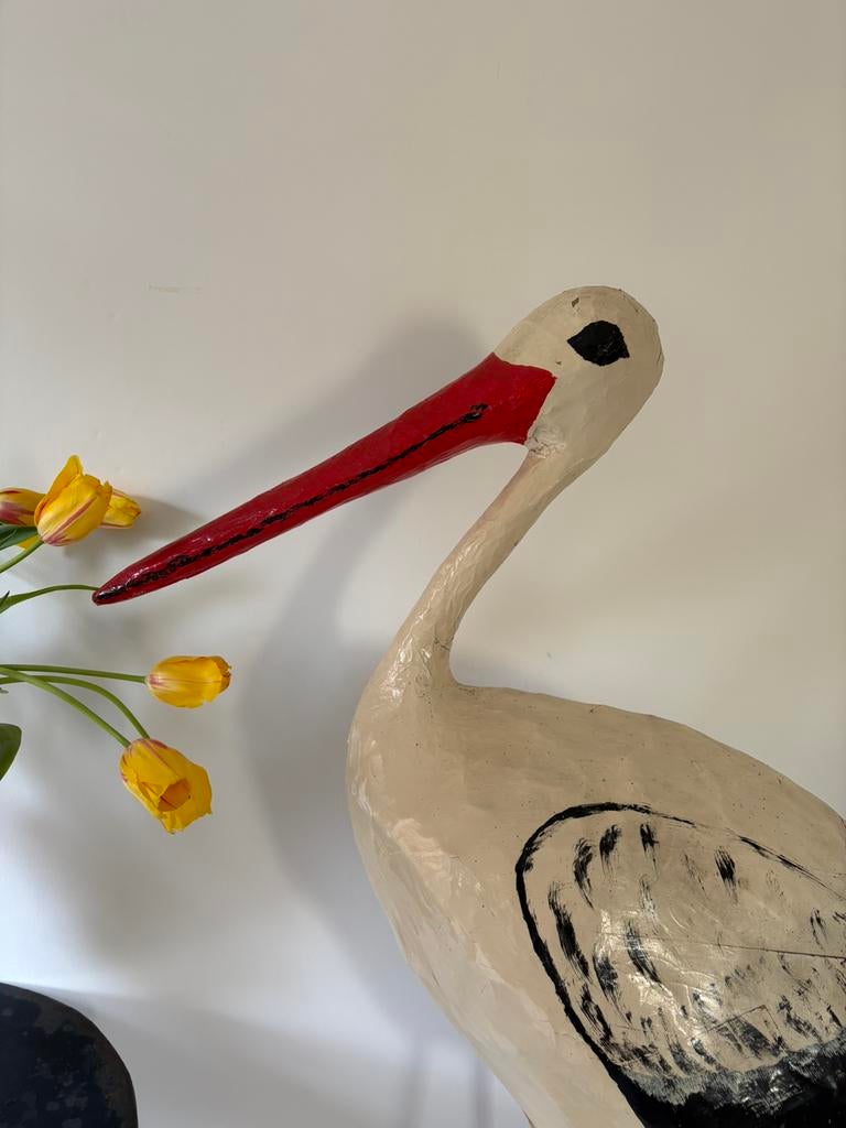 Geweldige grote vintage ooievaar papier maché, Antiek en Kunst, Ophalen