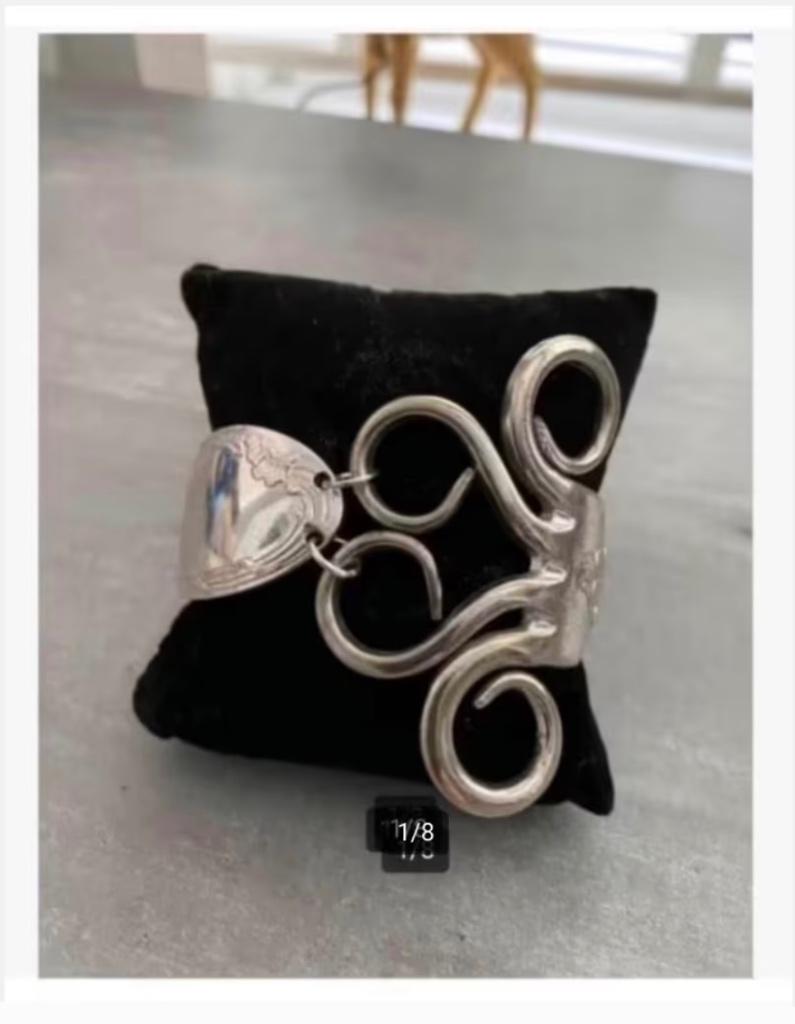 Vork, verzilverde armband, mooi bewerkt, verstelbaar, Overige materialen, Nieuw, Ophalen of Verzenden, X