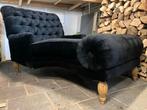 Luxe Zwarte Chaise Longue - Chesterfield Stijl, Ophalen, Gebruikt, Eenpersoons, 125 tot 150 cm
