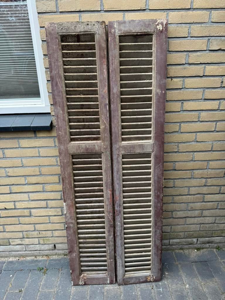 Brocante houten luiken / shutters – 155 cm – bruin, Ophalen, Gebruikt
