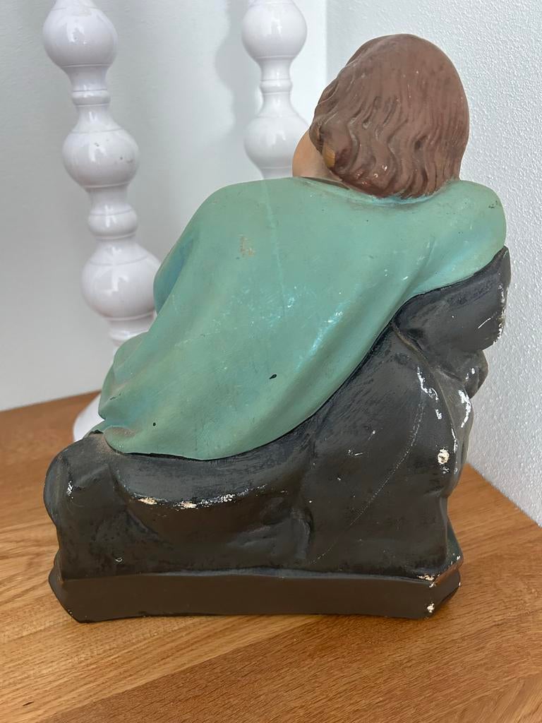 Gipsen Beeldje van slapend kindje herder antiek, Antiek en Kunst, Antiek | Religie, Ophalen of Verzenden