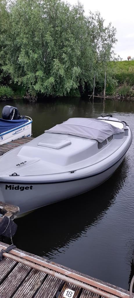 Unieke Midget 20 familie sloep, Watersport en Boten, Sloepen, Gebruikt, Tot 10 pk, 3 tot 6 meter, Buitenboordmotor, Benzine, Polyester