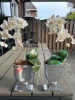 Twee kunst orchideeën in zilverkleurige potten, Binnen, Gebruikt, Kunstplant, Ophalen of Verzenden