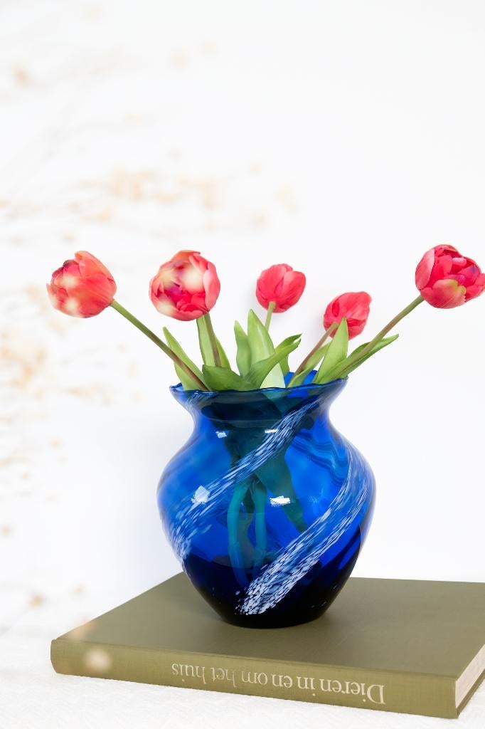 Vintage kobaltblauwe swirl vaas - murano stijl, Ophalen of Verzenden