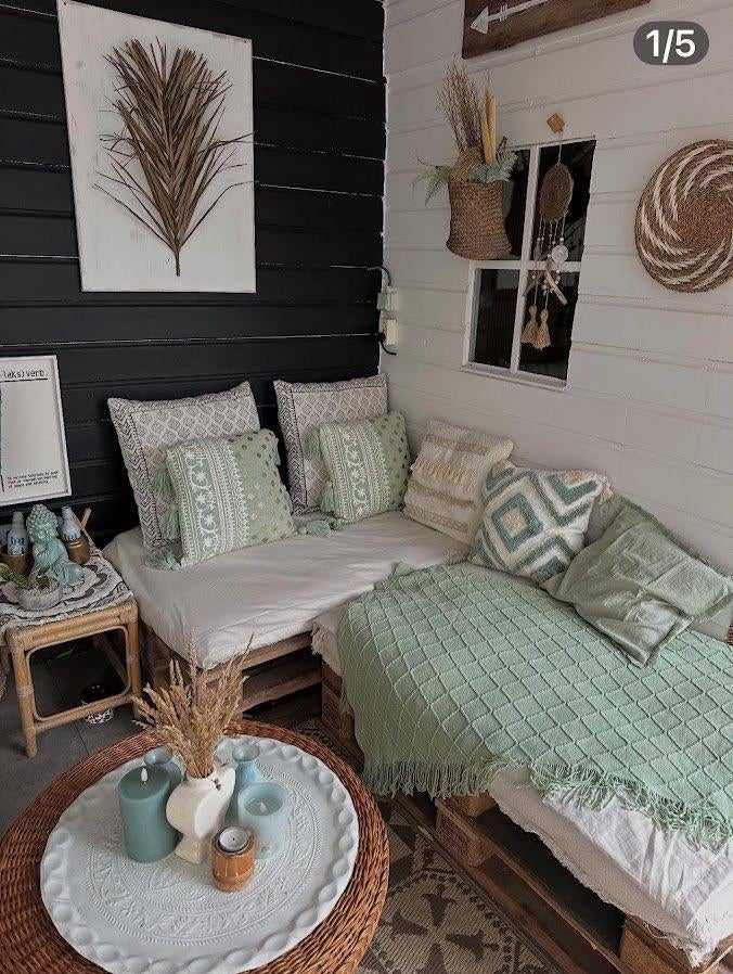 Boho groene zachte Plaid met franjers, Huis en Inrichting, Woonaccessoires | Plaids en Woondekens, Ophalen of Verzenden, Nieuw
