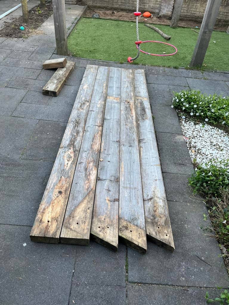 5 stuks geimpregneerde balken 170x70, 2,80M lang, Ophalen, Zo goed als nieuw, 250 cm of meer, Balken