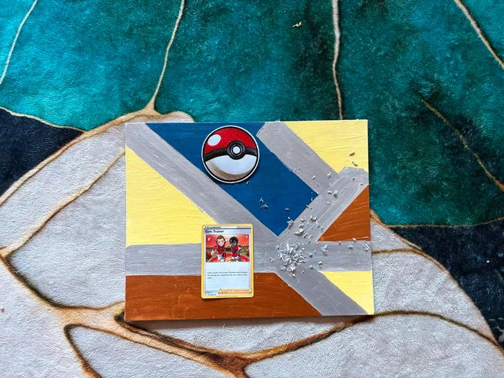 Pokemon Schilderij Pokeball & Trainer Kaart, Hobby en Vrije tijd, Verzamelkaartspellen | Pokémon, Zo goed als nieuw, Losse kaart