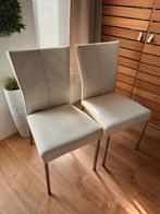 6 (of4) Witte Leren Eetkamerstoelen, Huis en Inrichting, Stoelen, Ophalen, Gebruikt, Wit, Leer