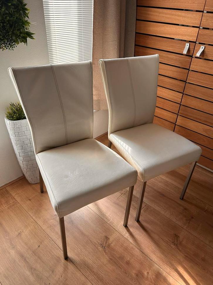 6 (of4) Witte Leren Eetkamerstoelen, Huis en Inrichting, Stoelen, Gebruikt, Vijf, Zes of meer stoelen, Leer, Wit, Ophalen