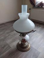 Oude olielamp met bloemmotief, elektrisch., Ophalen, Gebruikt, Vintage, Glas