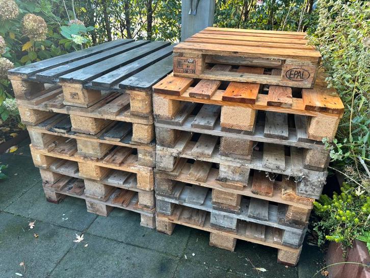 Europallets te koop 14 stuks + een halve, Doe-het-zelf en Verbouw, Hout en Planken, Gebruikt, Pallet, Overige houtsoorten, Minder dan 200 cm