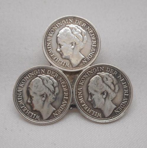 Zilveren Wilhelmina dubbeltjes broche nr.1355, Sieraden, Tassen en Uiterlijk, Broches, Gebruikt, Zilver, Zilver, Minder dan 4 cm