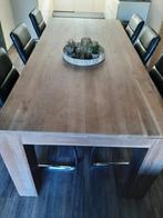 massief houten tafel + 6 stoelen, Huis en Inrichting, Tafels | Eettafels, 200 cm of meer, 100 tot 150 cm, Gebruikt, Overige houtsoorten