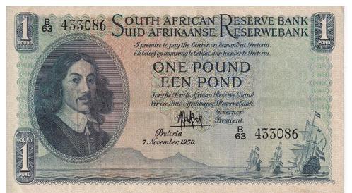 Zuid-Afrika 1 Pond 1950 - Jan van Riebeeck, Postzegels en Munten, Bankbiljetten | Afrika, Los biljet, Zuid-Afrika, Verzenden
