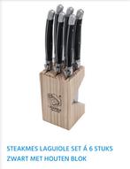 Laguiole steakmes set van 6, zwart, Ophalen of Verzenden, Nieuw, Rvs of Chroom, Bestekset
