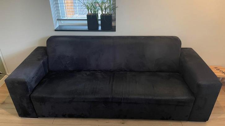 Montel Bank Zwart Alcantara Leer - 230cm breed, Huis en Inrichting, Banken | Bankstellen, Gebruikt, Rechte bank, Driepersoons