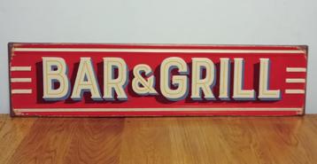 Bar en Grill rood XL reclamebord van metaal wandbord relief  beschikbaar voor biedingen