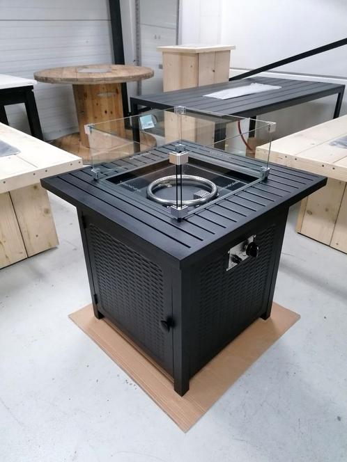 Vuurtafel met RVS brander, glazen ombouw en afdekplaat, Tuin en Terras, Terrasverwarmers, Nieuw, Vloer, Ophalen
