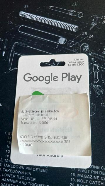 Google Giftcard (NL) €100 beschikbaar voor biedingen