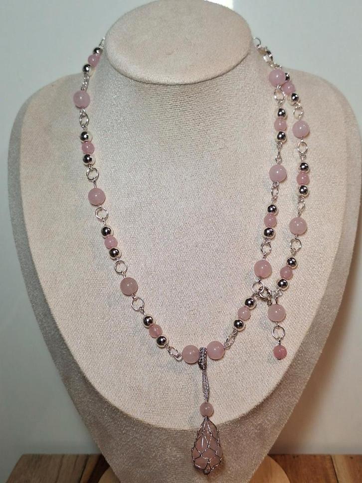 Rozenkwarts Ketting met Edelstenen Zakje, Sieraden, Tassen en Uiterlijk, Kettingen, Ophalen of Verzenden